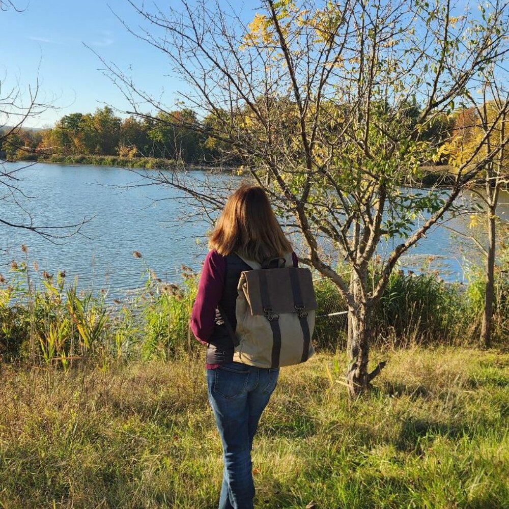 Waterproof Canvas Leather Unisex Backpack handmade by RockCow.